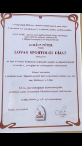 Körzetis diák kapott rangos sportolói elismerést - Juhász Péternek „LOVAS SPORTOLÓI DÍJ”-at adományozott a Magyar Lovassport Szövetség elnöksége